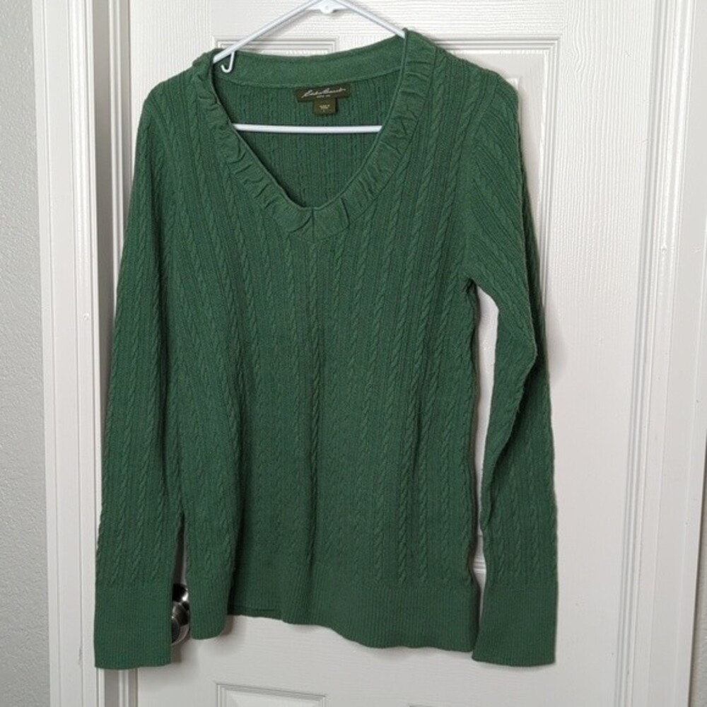 Eddie Bauer Green V-Neck Long Sleeve Sweater Gorpcore Outdoor Size L